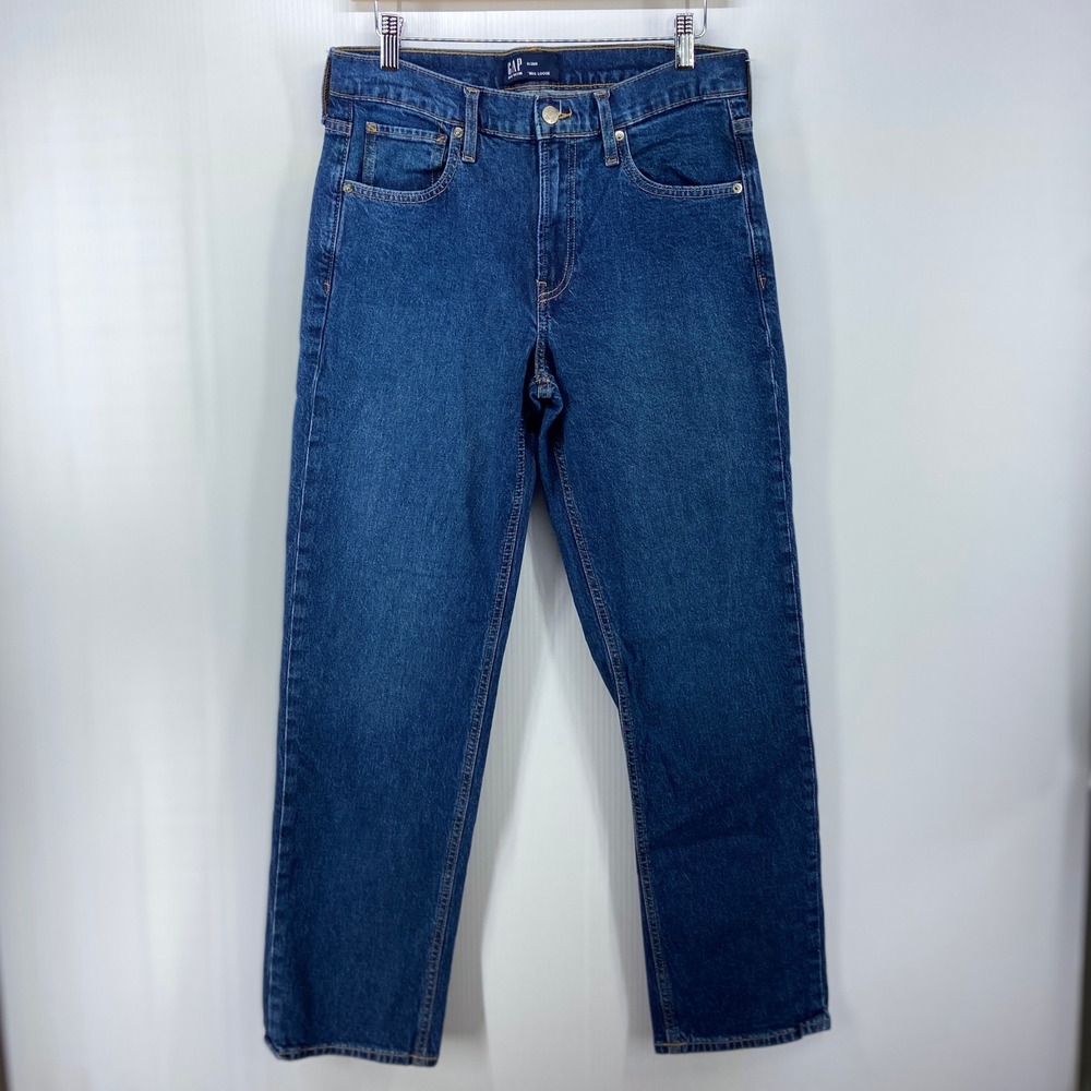 Gap Factory Mid Rise 90s Loose Dark Blue Wash Rinse Denim Jeans Womens 6 28 R